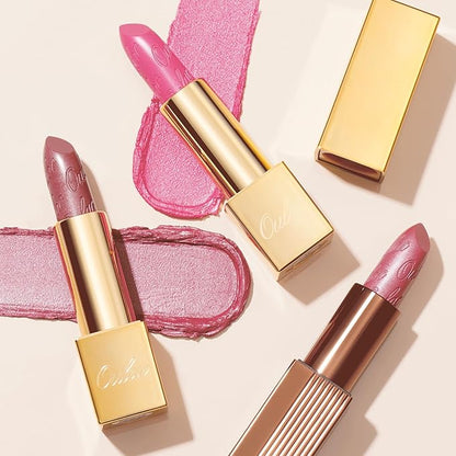 Oulac Metallic Pink Lipstick Set 3PCS, Comfortable Creamy Texture, Smooth No Grainy Feeling, Vegan & Gluten Free, Full-Coverage Lip Makeup, 3 X 4.3 g, 602+01+17
