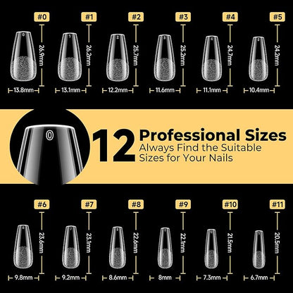 UNA GELLA Medium Coffin Nails Tips 600Pcs, Gel Nail Tips Coffin Pre Etched Press On Nails Fake Soft Gel Nail Tips For Nail Extension Ombre Stlye Art Home DIY Salon 12 Sizes