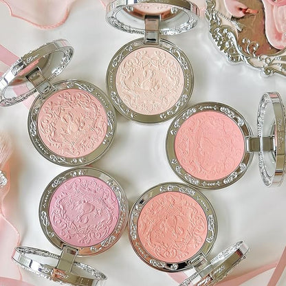 Flower Knows Swan Ballet Embossed Blush,Translucent Matte Finish,Buildable & Blendable Powder Blush for cheeks,Pressed Setting Powder,Natural Flush for All Skin Tones(01 Niveous Swan,5g)