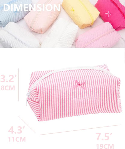 PAZIMIIK 6PCS Cozy Makeup Bag Small Aesthetic Travel Zipper Cosmetic Pouch for Women Make Up Beauty Accessories Brushes, Stripe Hotpink