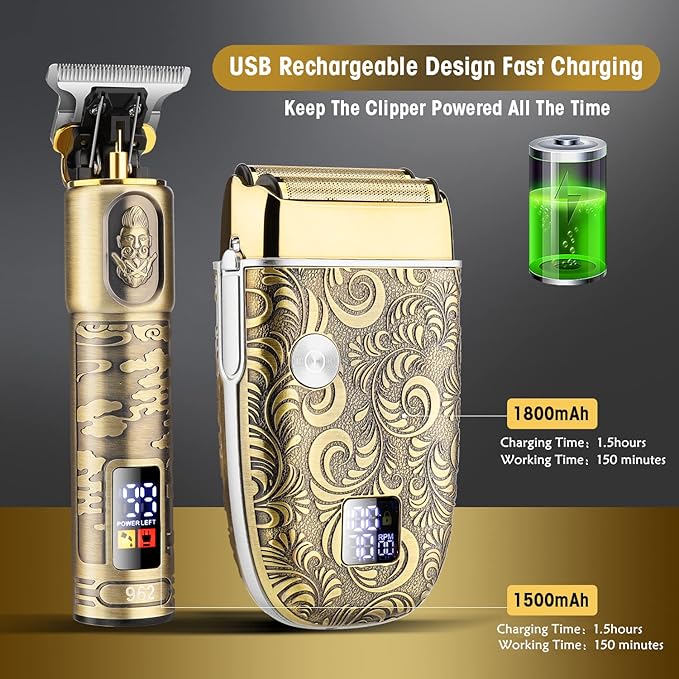 RESUXI Hair Clippers for Men & Electric Razor Shavers Set,Cordless Hair/Beard Trimmers Grooming Kit,Hair Liners Clippers for Hair Cutting Barbers Supplies,LCD Display 2 Foil Head