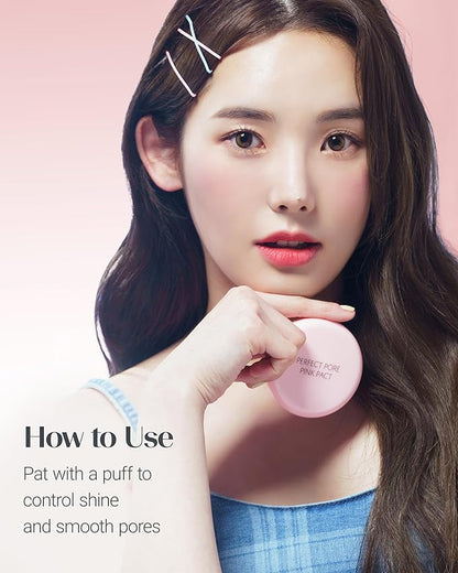 THESAEM Saemmul Perfect Pore Pink Pact - Makeup Finishing Pressed Powder for Sebum Control and Pore Minimization, Soothes Sensitive Skin with Calamine, Setting Powder, Clumps Free 12g