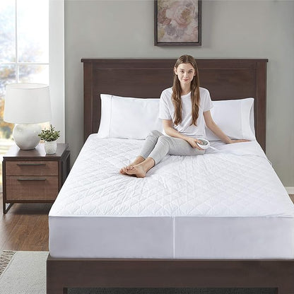 Degrees of Comfort Dual Control Heated Mattress Pad Queen Size | Zone Heating Electric Bed Warmer W/Auto Shut Off | Fit Up to 15 Inch | 12.5ft Long Cord - 60x80 Inch, White
