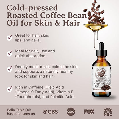 Bella Terra Oils Roasted Coffee Bean Oil for Skin and Hair – 1gallon, Cold Pressed Carrier Oil, Hydrating, Nourishing, Fast Absorbing