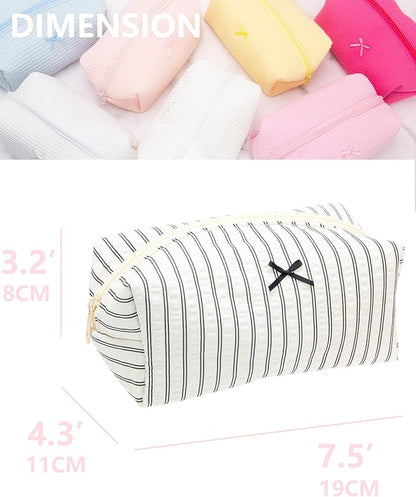 PAZIMIIK Cozy Makeup Bag Small Aesthetic Travel Zipper Cosmetic Pouch for Women Make Up Beauty Accessories Brushes, Stripe Black