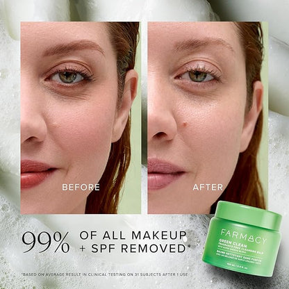 Farmacy Makeup Remover Cleansing Balm - Green Clean Waterproof Makeup Remover + Oil Based Cleanser - Newly Formulated Double Cleanser with Plant Based Waxes + Upcycled Moringa - Fragrance Free (200ml)