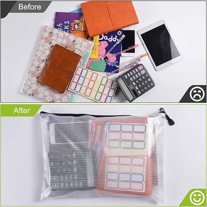 12 Pcs Plastic Mesh Zip File Bags, Waterproof Tear-Resistant Document File Folders, B4 Size Zipper Documents Pouch Document Organizer Bags for School Office Home Travel Storage(15.35×11.22Inch)