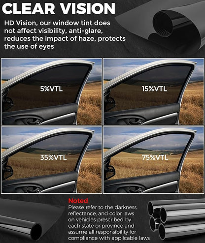 RP Remarkable Power Car Window Tint Film 5% VLT, 30" in x 30' FT UVR 99% Heat& UV Block, Scratch Resistant, undisturbed Signal, Privacy Film for Windshield, Professional Auto Car Tint Roll