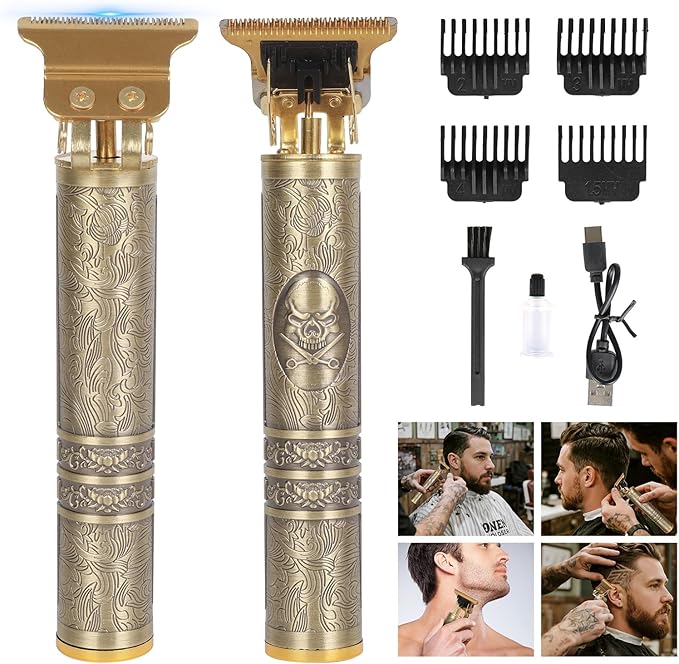 Professional Hair Clipper for Men - Rechargeable Cordless T-Blade Trimmer with 4 Guides, USB-C Fast Charge, Metal Body for Beard, Hair & Body Grooming