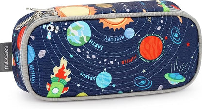 mibasies Boys Pencil Case for Kids, Multi-Slot Pencil Pouch, Galaxy LightGray