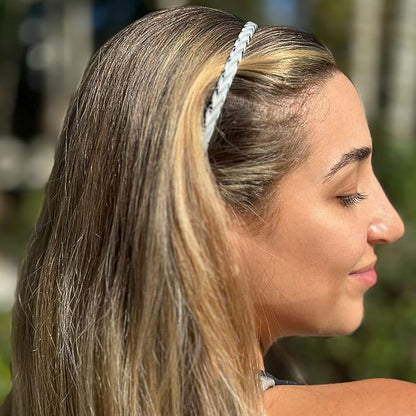 Camila Paris CP3471 French Headband for Women, Handmade White and Gray, Strong Hold Grip Women's Hair Band, Ligth and Very Flexible, No Slip and Durable Styling Girls Hair Accessories, Made in France