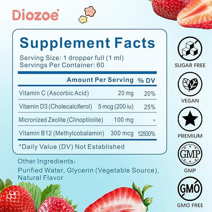 Zeolite Detox for Kids, Gentle Wellness Support, Zeolite with Methyl B12, Vitamin D3 and C, Natural Zeolite Drops for Gut and Focus Support, Natural Flavor, 2oz