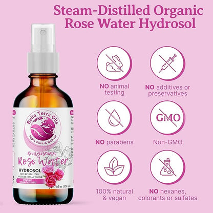 Bella Terra Oils Authentic Rose Water Hydrosol – 1gallon, Steam Distilled, Gentle, Rejuvenating, Refreshing Facial Toner