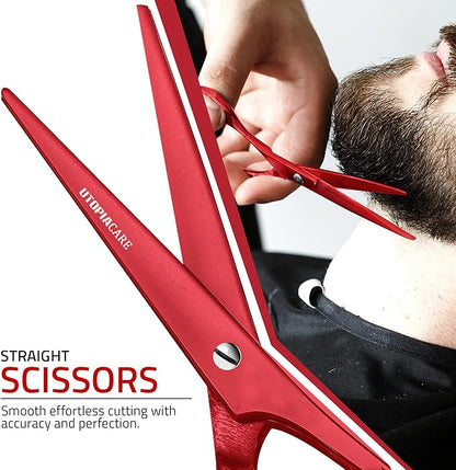 Utopia Care Hair Cutting and Hairdressing Scissors 6.5 Inch, Premium Stainless Steel Shears with Smooth Razor and Sharp Edge Blades for Salons, Men, Women and Kids, Red