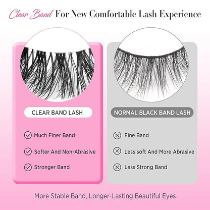 Eyelashes Natural Look False Lashes - Bepholan Fake Eyelashes 5D Super Fluffy False Eyelashes Clear Band Wispy Lashes 3-Pack Faux Mink Lashes(XMZ92)