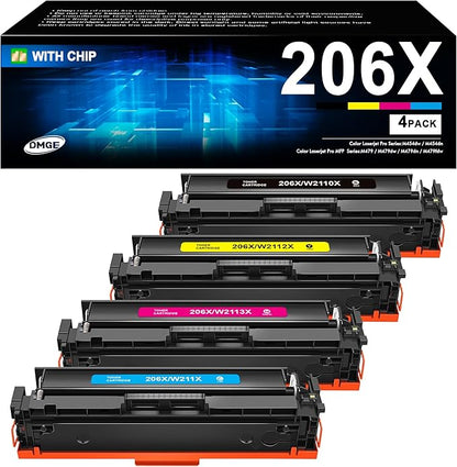 206X 206A Toner Cartridge 4 Pack M283fdw - High Yield Replacement for HP 206X 206A Compatible with HP Color Laserjet Pro MFP M283fdw Toner, M283cdw M255dw, Color Pro M283 M255 Series | W2110X