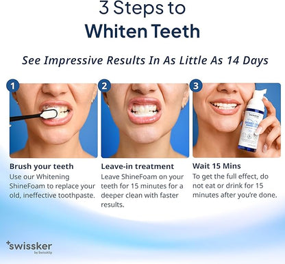Swissklip ShineFoam | Teeth Whitening Foam | Mint Flavor Whitening Toothpaste | Teeth Whitener I Professional Teeth Whitening Kit | 100% Vegan - Made in USA - 1.69 oz - Pack 2