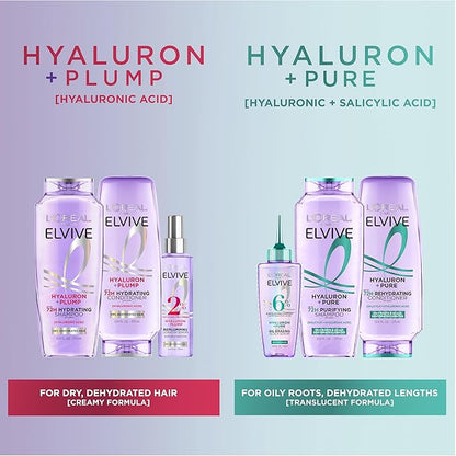 L'Oreal Paris Elvive Hyaluron + Pure Shampoo and Conditioner Set, Clarifying Shampoo and Rehydrating Conditioner with Salicylic Acid and Hyaluronic Acid, 1 Kit