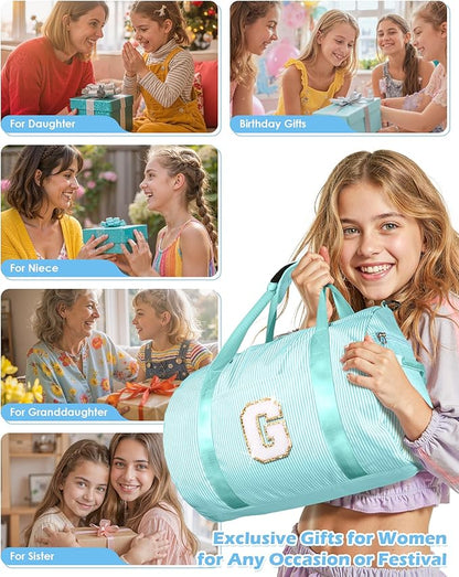 Gifts for 3 4 5 6 7 8 9 10 Year Old Girl, Girls Travel Duffle Bag, Kids Initial Overnight Bags with Shoe Compartment, Personalized Weekend Bag with Cosmetic Pouch, Birthday Gift (Letter M)