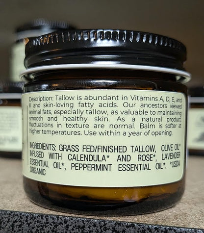 Hearth and Homestead: Handmade Whipped Tallow Balm (Lavender Peppermint): Organic Body Butter with Infused Olive Oil- 1.3 oz