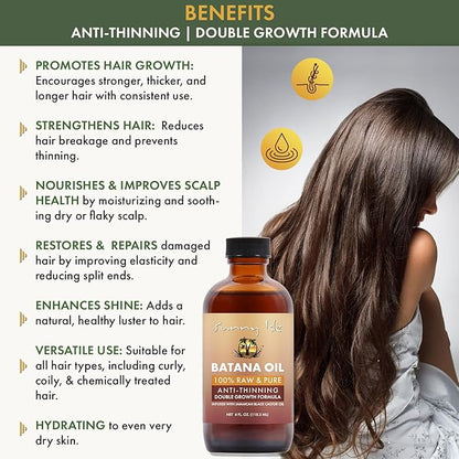 Sunny Isle Batana Oil Infused with Jamaican Black Castor Oil 4oz | Anti-Thinning Double Growth Formula