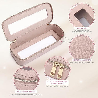 Pinkmik Clear Makeup Bag with Brush Bag 3pcs Waterproof Travel Case for Cosmetics and Toiletries Women's Makeup Organizer with Zipper (Pink, L+M+SLIM)