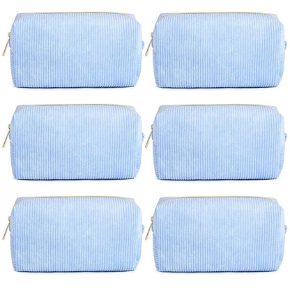 SOIDRAM 6PCS Bridesmaid Proposal Gifts Corduroy Blue makeup bag bulk for Wedding Party Favors Bachelorette party decorations Toiletry Organizer Bag Cosmetic Case Gift