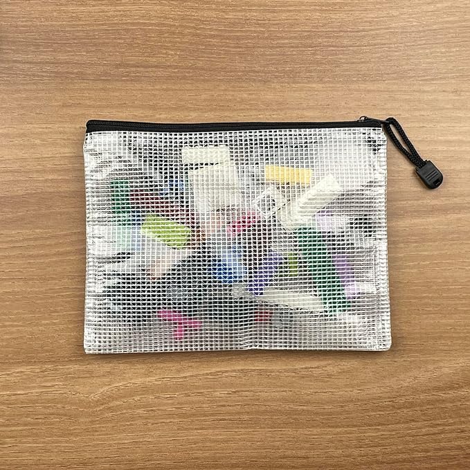 Oaimyy-B5(8"x 11",12 Pcs) Plastic Mesh Zipper Pouch Document Folders Bag & Zip File Folders for School Office Supplies, Travel,Puzzles Games Organizing Storage-Black