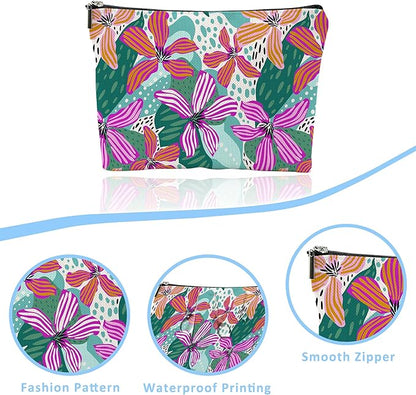 Makeup Bag Abstact Tropical Flowers Cosmetic Bag Mini Portable Travel Toiletry Bag Organizer Makeup Brushes Aesthetic Accessories Waterproof Storage Bag for Women