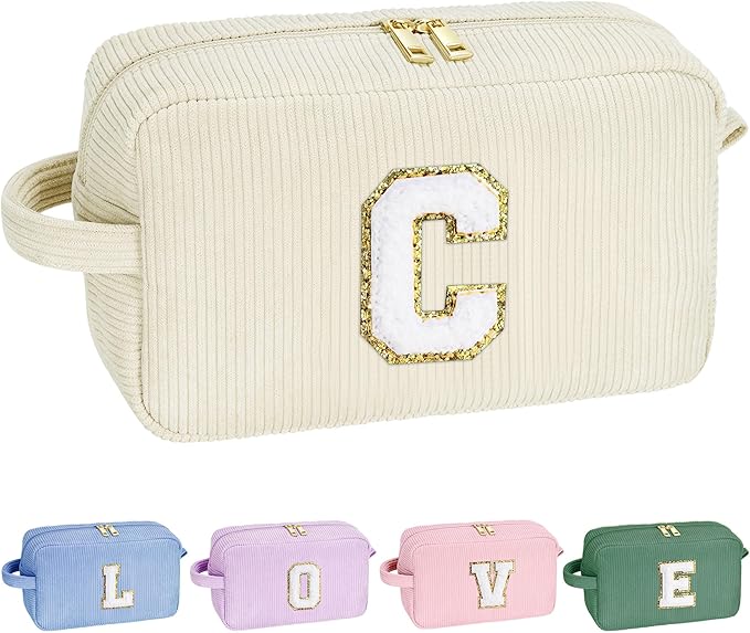 YOOLIFE Girls Makeup Bag - Teen Girl Gifts Cute Small Make Up Bag Cosmetic Bag Skincare Bag Friend Birthday Gifts for Girls Women Sister Daughter Girlfriend Personalized Gifts for Women Her Letter C