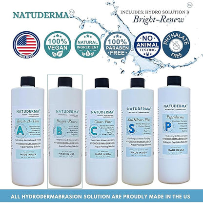 Hydrodermabrasion Solutions Set | Brightening Rejuvenating Serum for Hydro Dermabrasion Machine and Oxygen Facial, Bright-Renew of 16oz | and Super Vitamin C Serum of 1oz by Natuderma