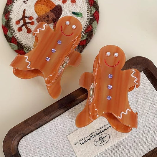 1pc Gingerbread Man Hair Clip, Xmas Acetic Acid Claw Clips, Large Hair Claw Clips for Thick/Thin Hair, Cute Brown Gingerbread Design Medium Hairpin, Sparkling Hair Accessories for Christmas Decor