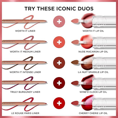 L'Oreal Paris Plump Ambition Hyaluron Lip Oil, 24 HR Lip Gloss with Hyaluronic Acid, Volumizing Formula with Glass-Like Shine, Wine O'clock 485, 0.16 Fl Oz
