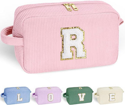 YOOLIFE Teen Girl Gifts - Trendy Stuff - Pink Cute Monogram Makeup Bag for Wedding, Bridesmaid, Daughter