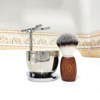 Men's Shaving Brush Set, 3 Pcs Grooming Set of Shaving Brush Stand and Bowl for Wet Shaving