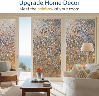 rabbitgoo Window Privacy Film Rainbow Film Decorative Window Sticker, 3D Static Stained Glass Cling Tint for Home Heat Control Non-Adhesive, Brown, 35.4 x 78.7 inches