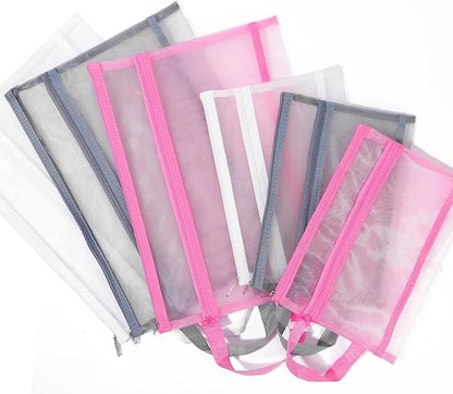 6 Pack Mesh Zipper Pouch Bags, Double Layer Nylon Pouch with Handle for Office Travel Organization (Multicolor, A5)