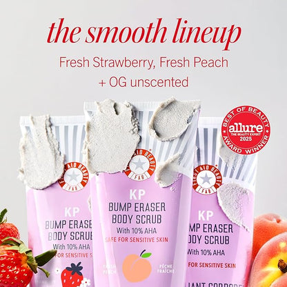 First Aid Beauty - KP Bump Eraser Body Scrub with 10% AHA, Keratosis Pilaris Skin Exfoliator with Glycolic and Lactic acids, Helps Reduce Chicken Bumps, Safe for Sensitive Skin, 2 oz
