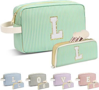 Travel Makeup Bag Christmas Gifts for Women Girl Teens, Personalized Initial Makeup Bag for Cute Teen Girls, Preppy Stuff Toiletry Bag Cosmetic Bag, Teen Girls Gift Trendy Stuff, Letter L