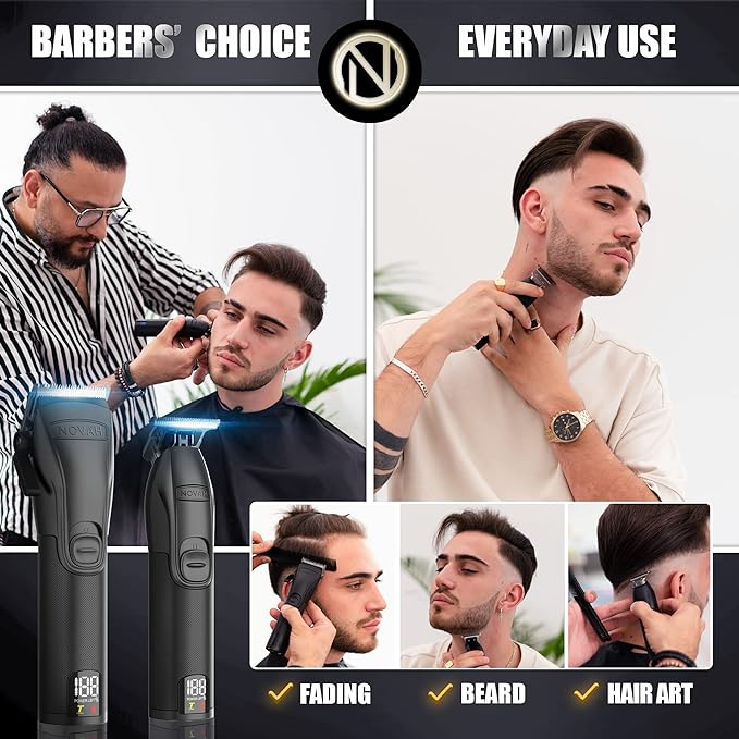 Novah® Professional Hair Clippers for Men, Professional Barber Clippers and Trimmer Set, Mens Cordless Hair Clipper for Barbers Haircut Kit Fade