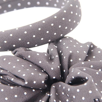 Headband and Scrunchie Set for Women 2Pack Hair Ties for Girls Elastics Bands Ponytail Holder Hair Accessories Grey Dot
