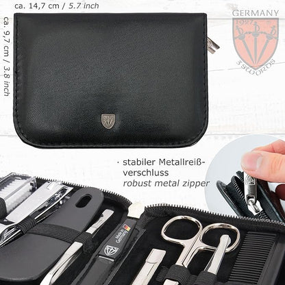 3 Swords Germany - brand quality 10 piece manicure pedicure grooming kit set for professional finger & toe nail care tweezers file clipper fashion leather case in gift box, Made by 3 Swords (02570 )