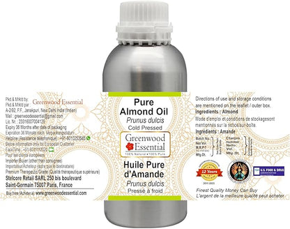 Greenwood Essential Pure Almond Oil (Prunus dulcis) Cold Pressed 630ml (21 oz)