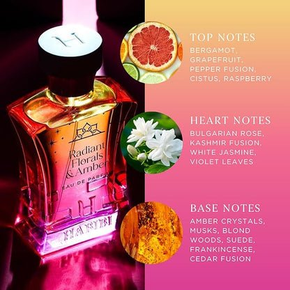 H HABIBI Radiant Florals & Amber Musk Arabian Perfume for Women – 2.5 oz (75ML) Long Lasting Women's Fragrance, Soft Floral Scent with Violet, Rose & Jasmine Notes