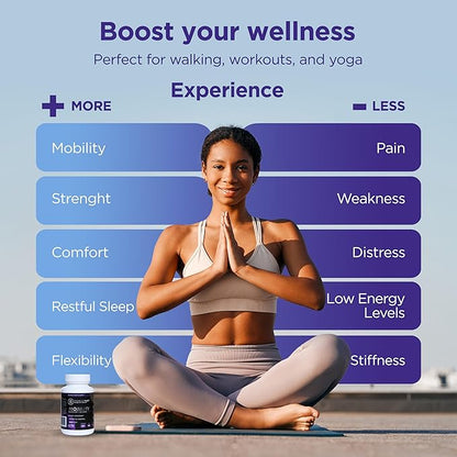 Mobility - Magnesium + Collagen Supplement with Hyaluronic Acid & Vitamin C | Supports Bones, Joints & Muscles | Gluten-Free & Non-GMO | 60 Capsules for Men & Women