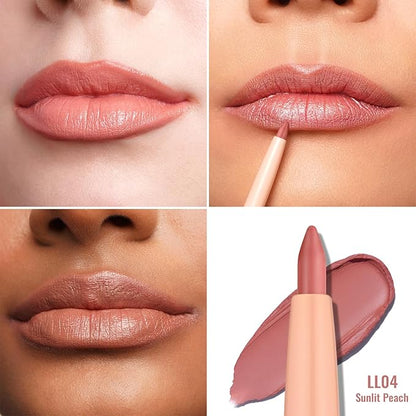 Oulac Waterproof Lipliner Pencil - Smooth and Creamy, Retractable Lip Makeup for Precision Application, Vegan & Cruelty-Free, LL04 Sunlit Peach