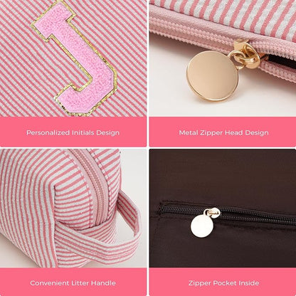 Monogrammed Gifts for Women - Cosmetic Bag for Teen,Initial Cute Makeup Bag Set for Women,Trendy Pouch for Niece Sister Friend Female Her,Birthday Gifts for Daughter - Peach,J