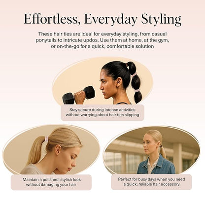 Kitsch Hair Ties No Damage - Strong, Stretchy Hair Bands | Soft Nylon Ponytail Holders, Snag-Free Rubber Bands, Perfect for Updos & Braids | Ideal Gifts for Women - Rosewood, 8pcs