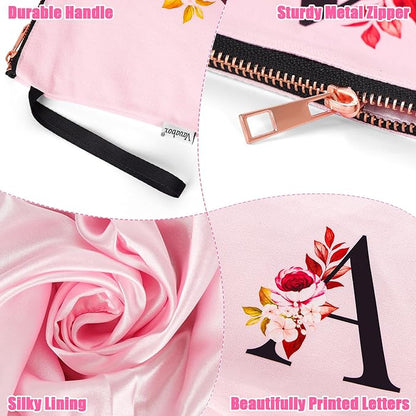 Vavabox A-Z Personalized Makeup Bag, Birthday Gifts for Women Mom, Gifts for Best Friend, Bride Bridesmaid Cosmetic bag (L, Pink)