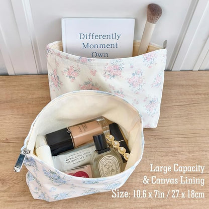 STARDW Aesthetic Floral Makeup Bag Cute Small Cosmetic Bags for Women, Travel Toiletry Bag Large Capacity Zipper Makeup Pouch, Purse Organizer Pouches